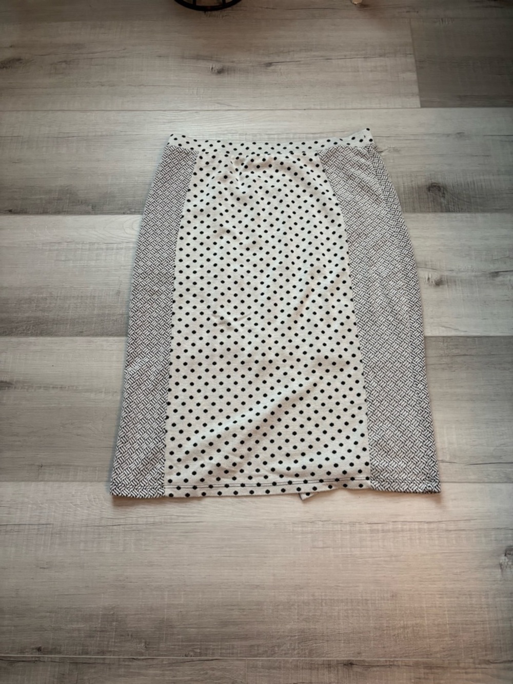 Polka Dot Pencil Skirt Black White Colorblock Stretch